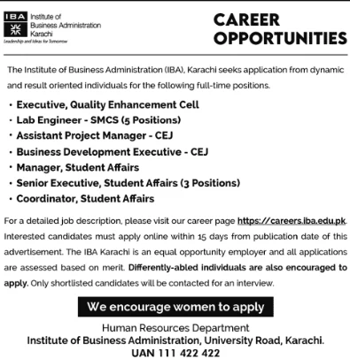 IBA Careers Karachi Jobs 2022 Advertisement