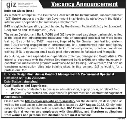 Jobs in Giz NGO 2022 Advertisement