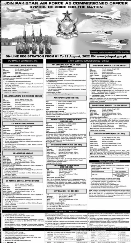 Join PAF As Commissioned Officer 2022, Latest Advertisement