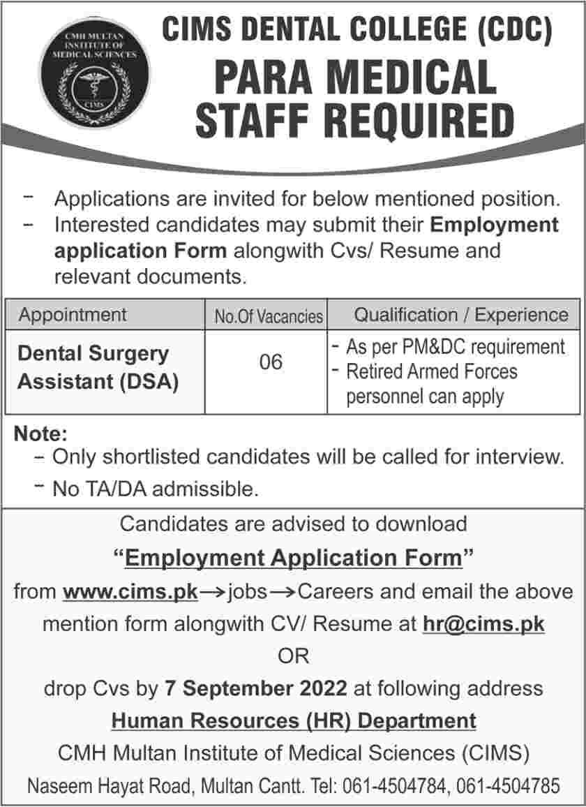 CIMSPA Jobs, Multan Institute of Medical Sciences
