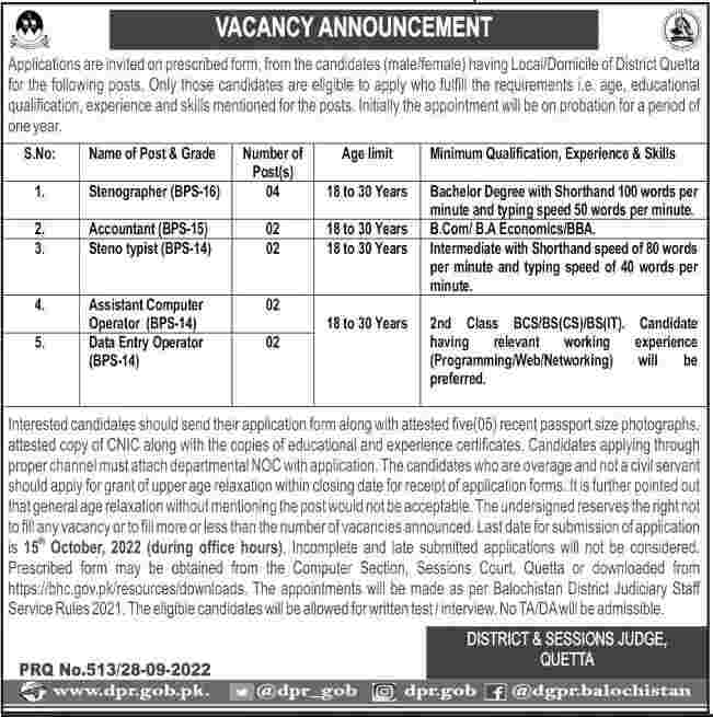 District and Session Court Jobs Jobs Quetta