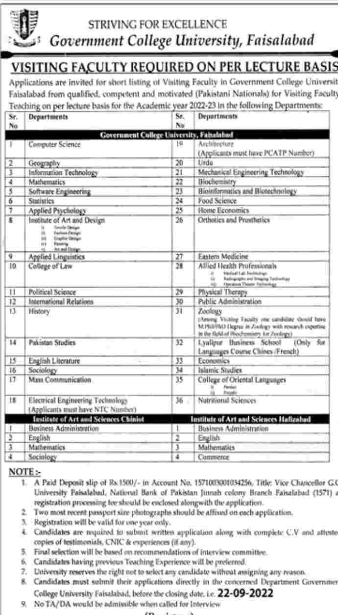 GC Jobs, Latest GC University Faisalabad 2022 