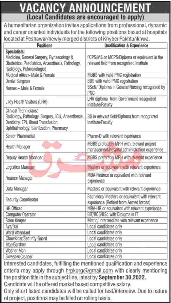 Humanitarian Organizations Near Me Jobs Peshawar