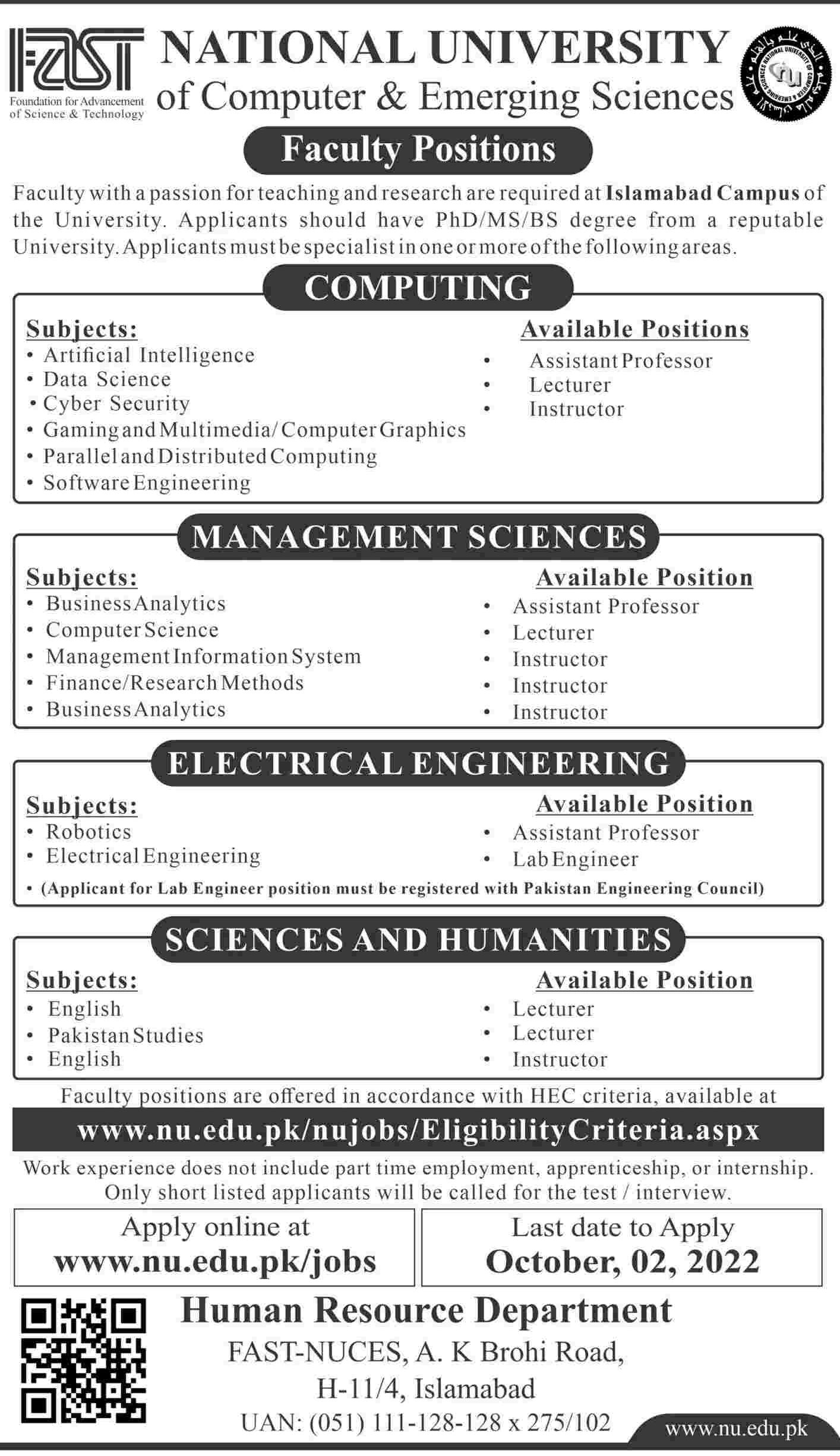 Jobs At FAST University Islamabad, Apply Online