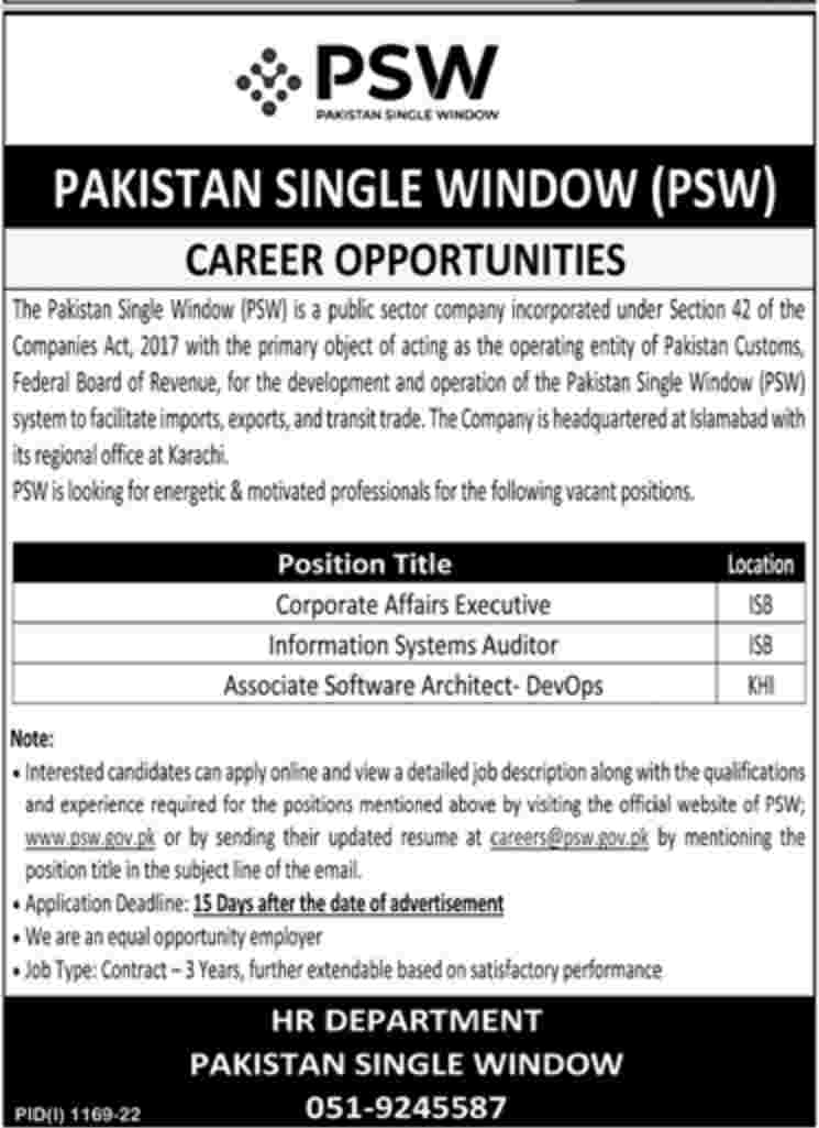 PSW Jobs, 100+ Pakistan Single Window Apply Online