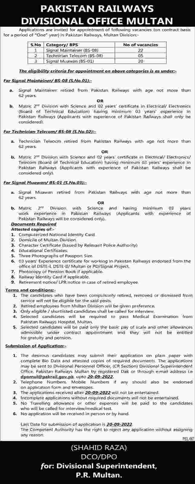 Railway Jobs 45 Latest Multan Division Vacancies