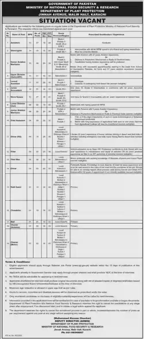 Ministry of National Food Security Research Jobs
