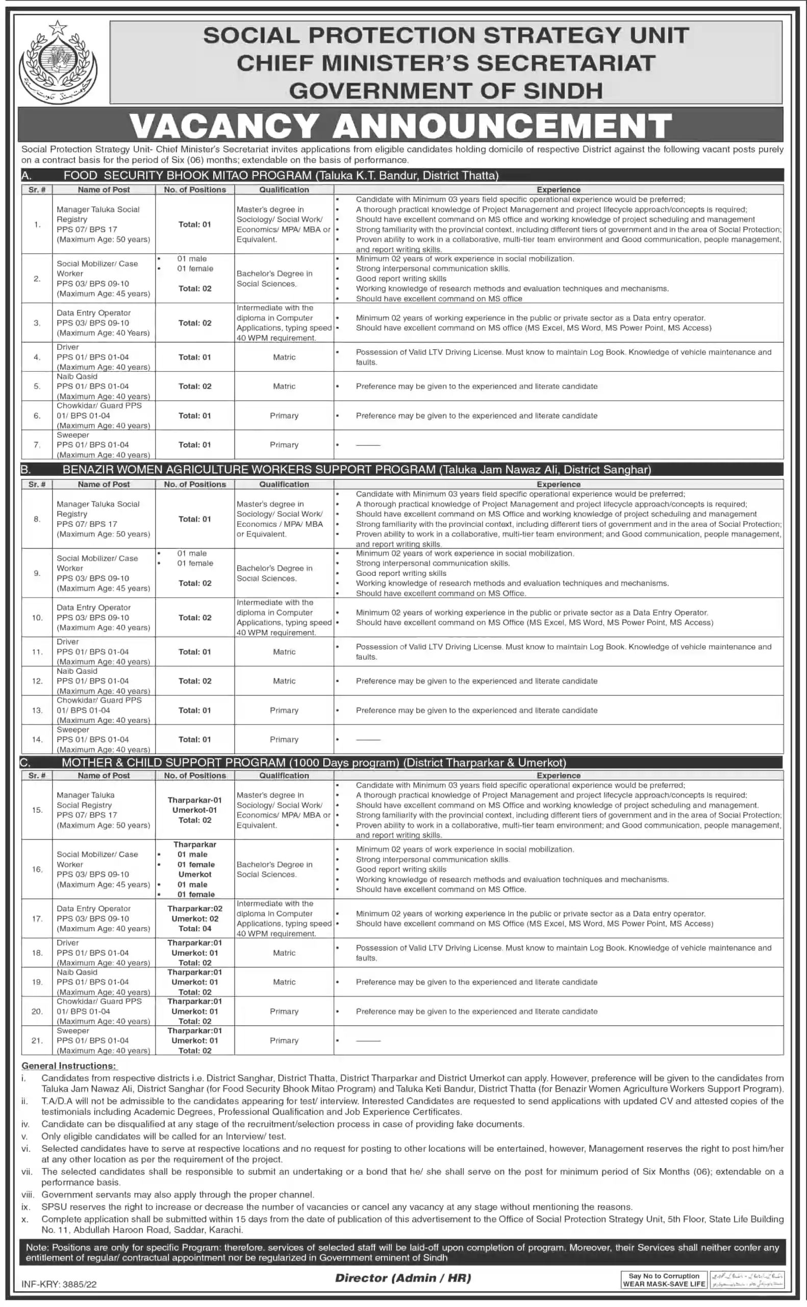 Social Protection Strategy Unit Sindh Jobs 2022