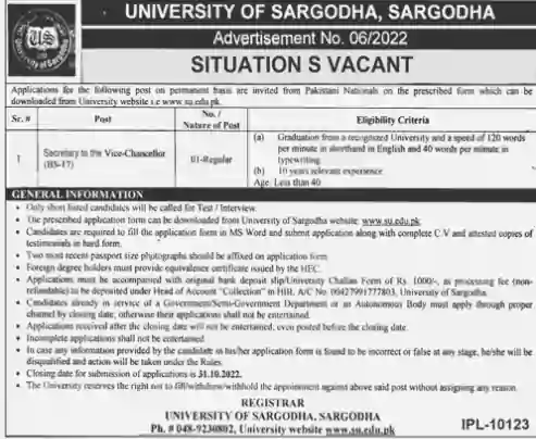 University of Sargodha Jobs Application Form
