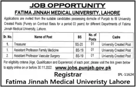 Fatima Jinnah Medical University Jobs Advertisement 