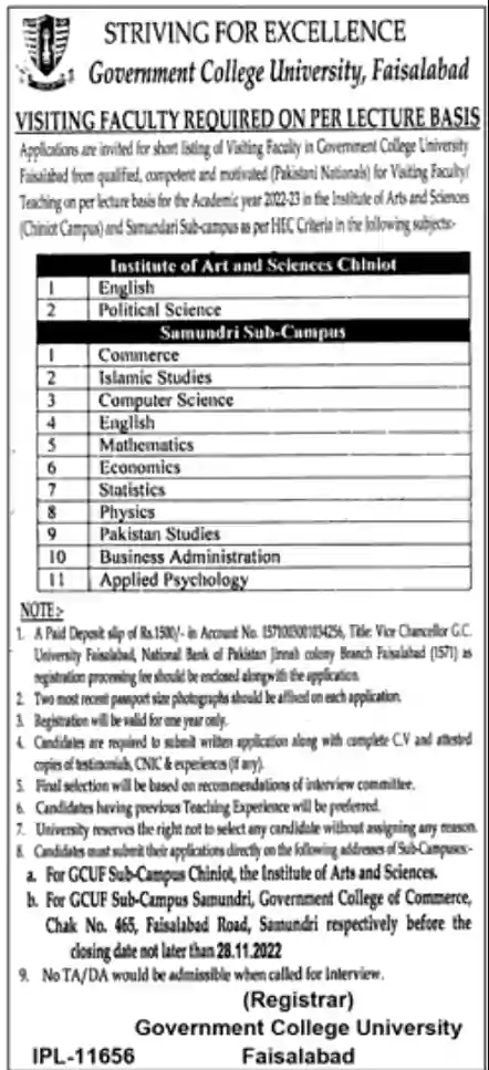 GC University Faisalabad Vacancies