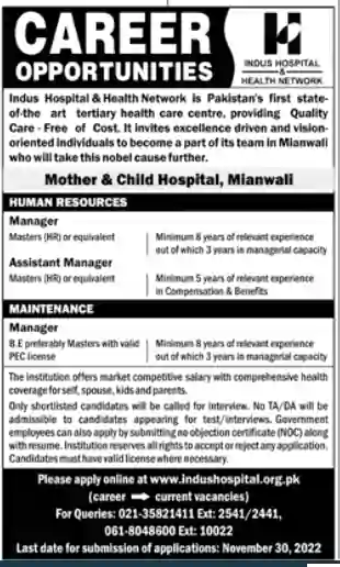 Indus Hospital Mianwali Jobs Advertisement