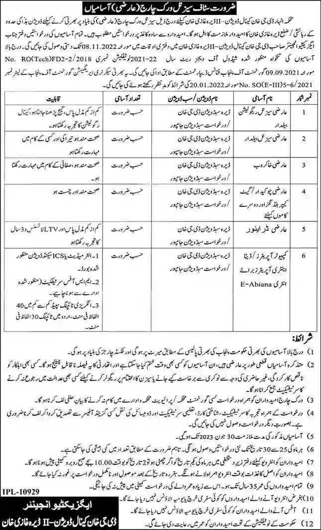 Applications must be submitted on plain paper with certified copies ofAddress Proof

CNIC

Experience Certificate

Other Supporting Documents

. The 14th is the last day for him to apply for the Punjab Ministry of Irrigation position.