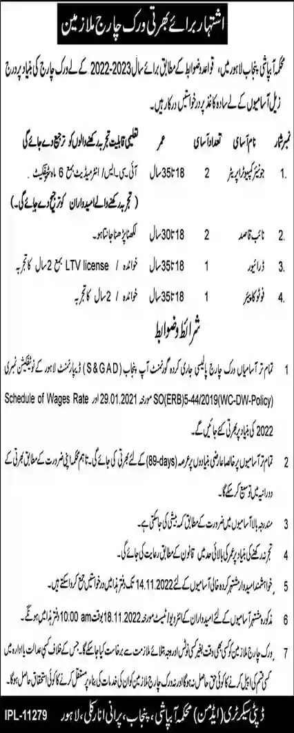 Irrigation Department Punjab Jobs DG Khan & Lahore Advertisement 2022 2