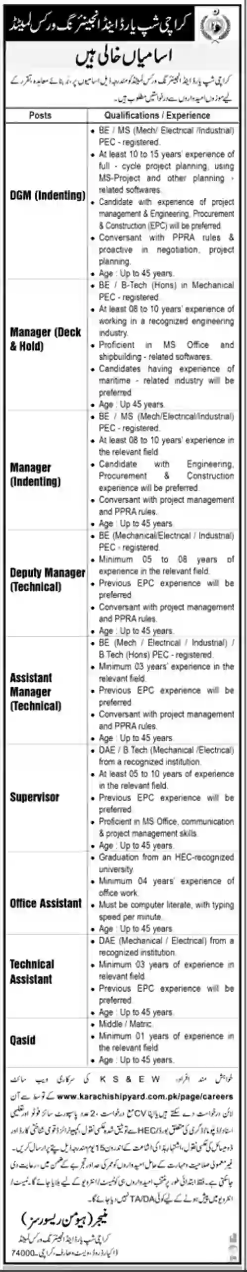 Karachi Shipyard Jobs Advertisement 2022 