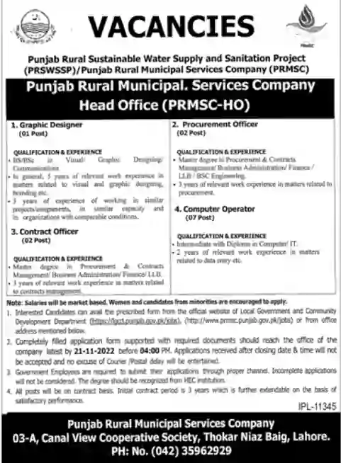 Punjab Rural Municipal Services Company Jobs Advertisement 2022