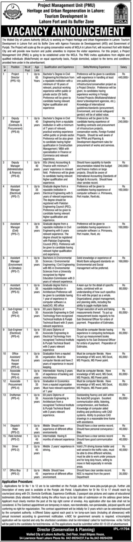 Walled City Lahore Authority Jobs Advertisement