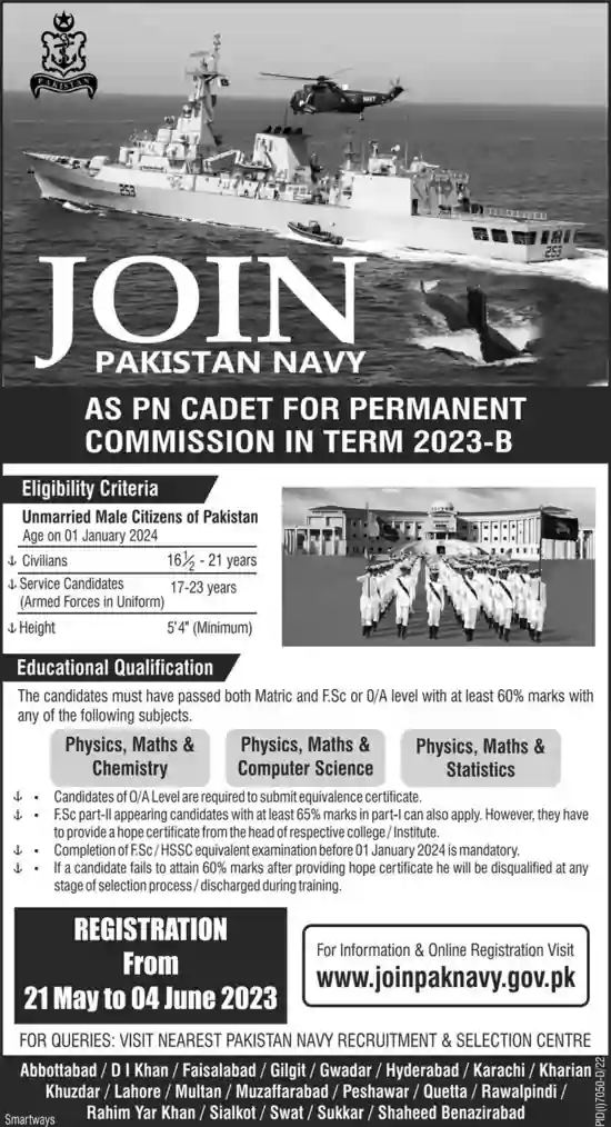 PN Cadet Jobs Pak Navy 2023