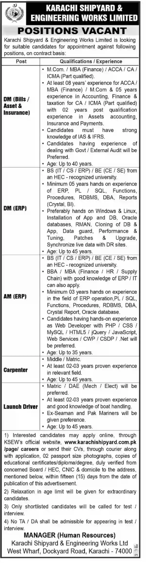 Karachi Shipyard KSEW Jobs 2023