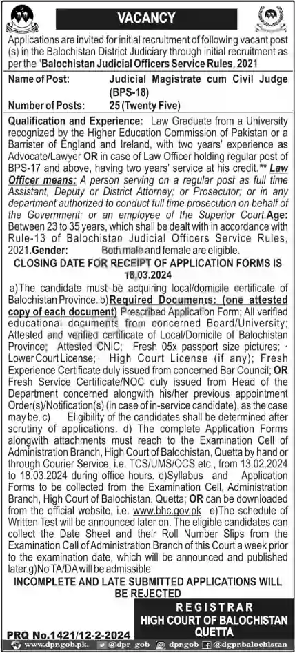 High Court of Balochistan Jobs